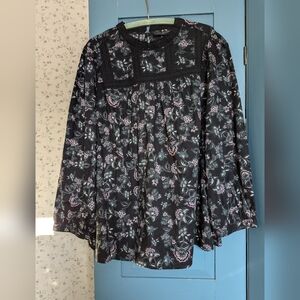 NWT Lane Bryant 20 Blouse crochet Black lace Feminine Boho Loose Fit Dark Floral